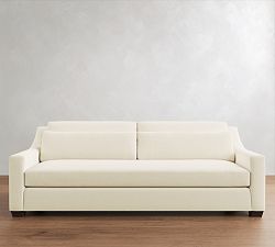Open Box: York Slope Arm Deep Seat Grand Sofa with Bench Seat (95") - Performance Textured Chenille White, Espresso Legs