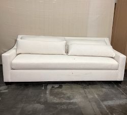 Open Box: York Slope Arm Deep Seat Grand Sofa with Bench Seat (95") - Performance Textured Chenille White, Espresso Legs