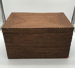 Open Box: Tava Handwoven Lidded Basket, Large (21.75"W x 12"H) - Honey