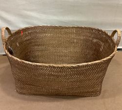 Open Box: Tava Handwoven Rattan Basket with Hoop Handles, Medium (25"W x 14"H) - Natural