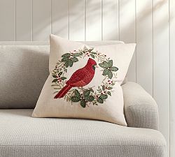 Cardinal Wreath Embroidered Pillow Cover