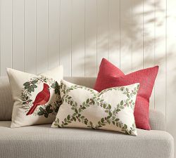 Cardinal Wreath Embroidered Pillow Cover