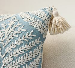Fern Embroidered Tassel Pillow Cover