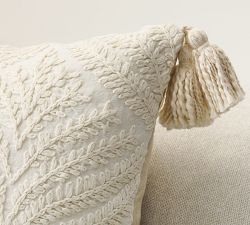 Fern Embroidered Tassel Pillow Cover