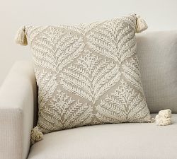 Fern Embroidered Tassel Pillow Cover