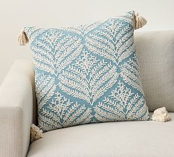 Fern Embroidered Tassel Pillow Cover