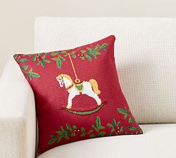 Rocking Horse Needlepoint Filled Pillow