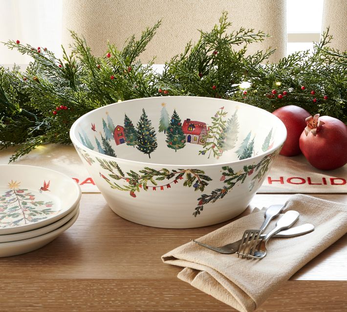 Christmas in the Country Stoneware Serving Bowl - Green/Red