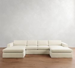 Carmel Wide Arm Slipcovered Double Chaise Sectional (144"&ndash;176")