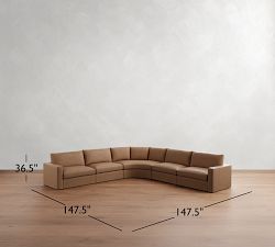 Westwood Square Arm Leather 5-Piece Curved Wedge Sectional (148")