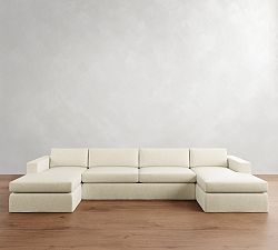 Carmel Wide Arm Slipcovered Double Chaise Sectional (144"&ndash;176")