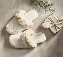 Ruched Faux Fur Slippers