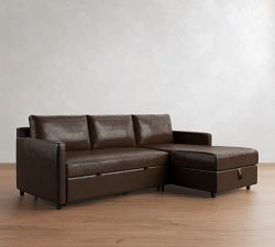 Pacifica Slim Arm Leather Trundle Sleeper Chaise Sectional (88"&ndash;101")