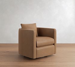 Open Box: Ayden Barrel Leather Swivel Armchair - Churchfield Taupe