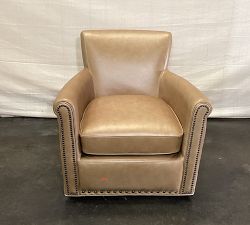 Open Box: Irving Roll Arm Leather Swivel Armchair with Nailheads (33") - Legacy Taupe