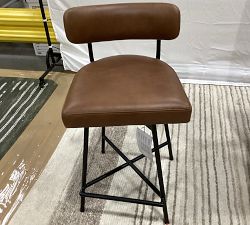 Open Box: Maison Leather Low Back Counter Stool (24") - Vintage Caramel, Bronze Legs