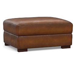 Open Box: Turner Leather Grand Ottoman without Nailheads (35") - Burnished Bourbon, Dark Walnut