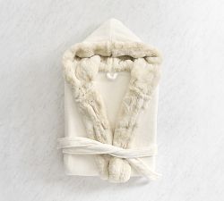 Ruched Faux Fur Trim Hooded Robe