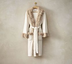 Ruched Faux Fur Trim Hooded Robe