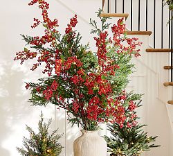 Faux Lit Draping Red Berry Branch