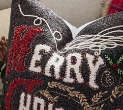 Merry Christmas Embroidered Pillow Cover