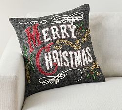 Merry Christmas Embroidered Pillow Cover