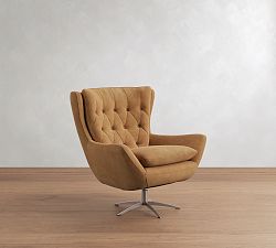 Open Box: Wells Tufted Leather Swivel Armchair (34") - Nubuck Camel, Bronze