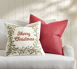 Merry Christmas Wreath Embroidered Pillow Cover