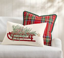 Christmas Tree Sled Embroidered Lumbar Pillow Cover