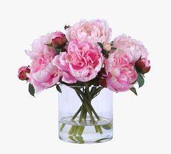 Faux Pink Peonies In Glass Vase