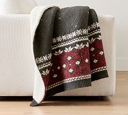 Heritage Poinsettia Fair Isle Faux Fur Back Throw​