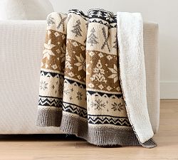 Ski Lodge Fair Isle Faux Faux Fur Back Throw​