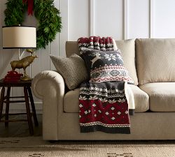 Heritage Poinsettia Fair Isle Faux Fur Back Throw​
