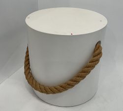 Open Box: Coastal Concrete &amp; Rope Outdoor Round Side Table (16") - White
