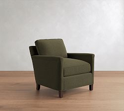 Open Box: Tyler Square Arm Upholstered Armchair without Nailheads (36") - Performance Casual Chenille Dark Moss, Espresso