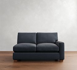 Open Box: PB Comfort Modern Square Arm Upholstered Right Loveseat - Performance Heathered Tweed Indigo, Seadrift