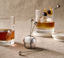 Baseball Cocktail Picks with Holder - Set of 4