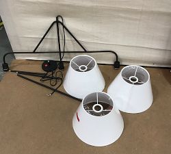 Open Box: Fallon Forged-Iron Linear Multi Pendant (49") - White Linen Shades, Iron Bronze Finish