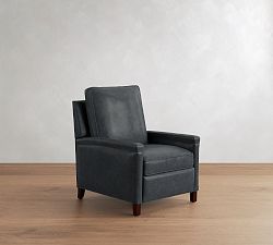 Open Box: Tyler Square Arm Leather Manual Recliner without Nailheads, Tall (41") - Statesville Indigo, Espresso Feet