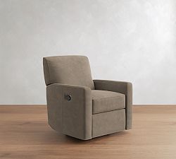 Open Box: Irving Square Arm Leather Swivel Recliner Without Nailheads - Performance Faux Nubuck Taupe
