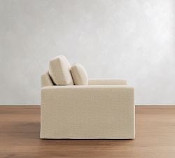 PB Comfort Modern Deep Square Arm Slipcovered Swivel Chair