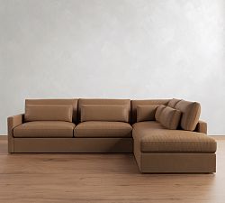 Westwood Slim Arm Deep Seat Leather Return Bumper Sectional (119"-131")