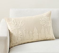 Open Box: Frosted Forest Embroidered Lumbar Pillow Cover (16" x 26") - Flax /Ivory
