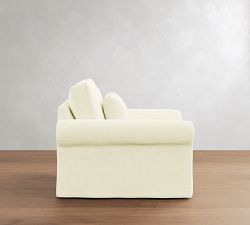 PB Comfort Modern Roll Arm Deep Seat Slipcovered Swivel Chair