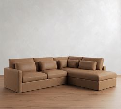 Westwood Slim Arm Deep Seat Leather Return Bumper Sectional (119"-131")