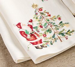 Christmas in the Country Santa Cotton/Linen Napkins - Mixed Set of 4