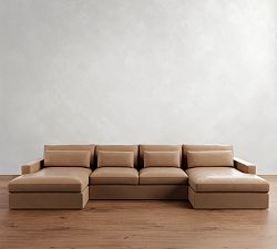 Westwood Square Arm Deep Seat Leather Double Chaise Sectional (172"-197")