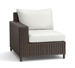 Open Box: Torrey Wicker Square Arm Outdoor Left-Arm Chair with Cushion - Natural, Espresso