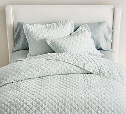 Open Box: Belgian Flax Linen Diamond Quilt, Twin/Twin XL - Blue Frost