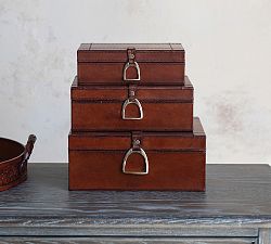 Leather Nesting Jewelry Boxes with Brass Closure, Set of 3